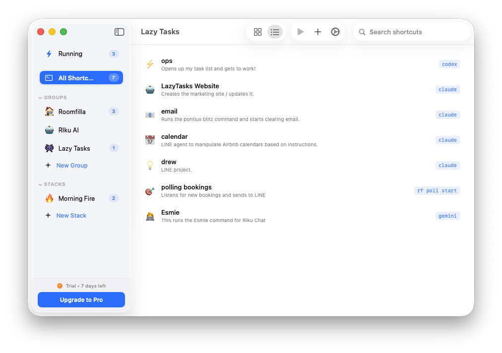 Lazy Tasks — AI agent shortcuts overview